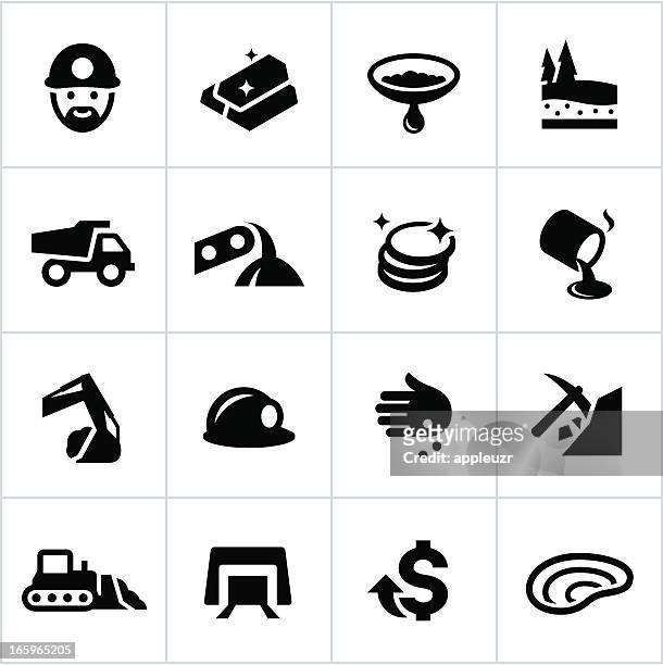 black gold mining industry icons - mine icon stock illustrations