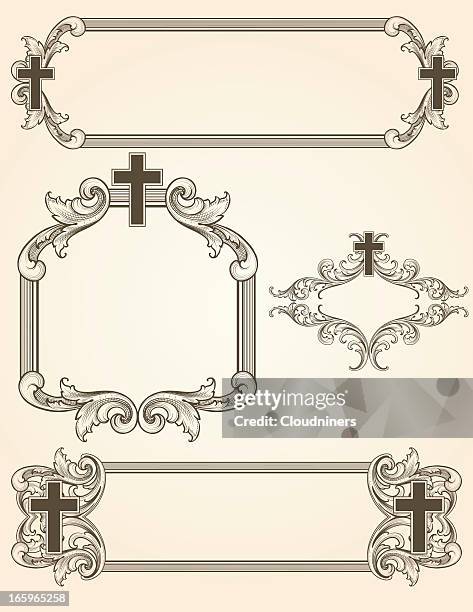 ilustraciones, imágenes clip art, dibujos animados e iconos de stock de sombra arabesca cruce bastidores - religious cross