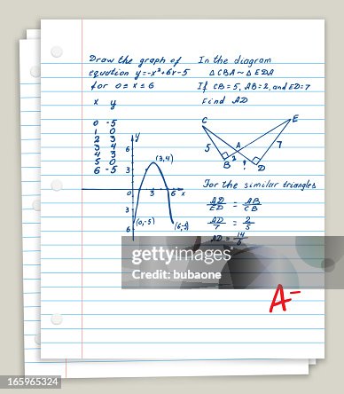 White Looseleaf Paper With Math Homework High-Res Vector Graphic ...