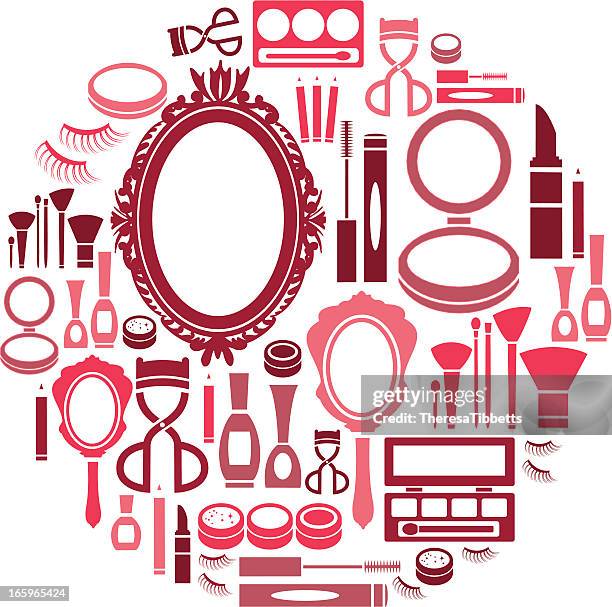 make-up-icon-set - puderdose stock-grafiken, -clipart, -cartoons und -symbole
