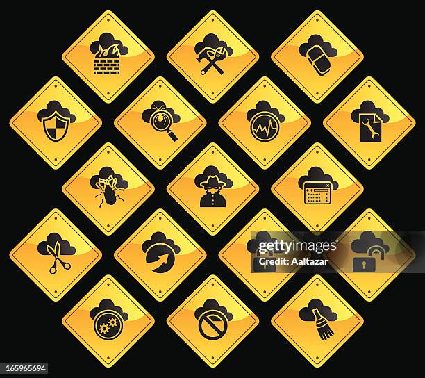 yellow road signs - cloud security - open folder icon stock illustrations