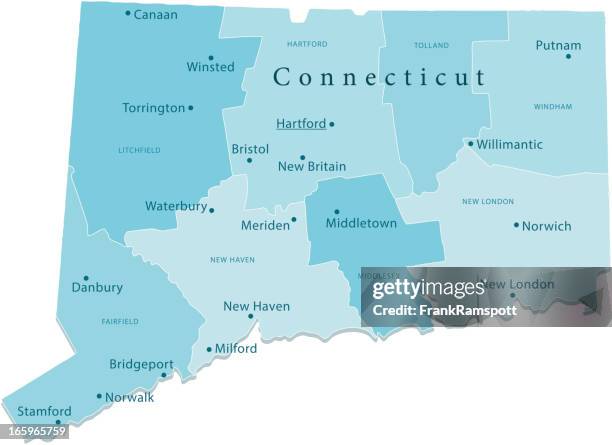 ilustrações de stock, clip art, desenhos animados e ícones de connecticut vetor mapa de regiões isoladas - connecticut