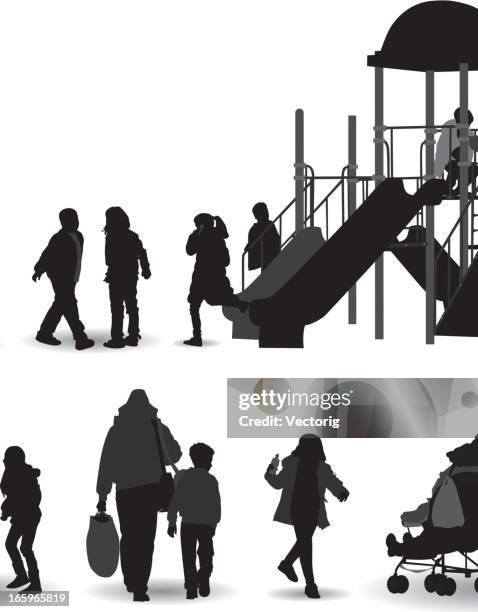 the playground silhouette - sand bucket stock illustrations