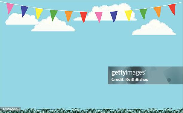 bunting flags background with grass and sky - bunting stock illustrations