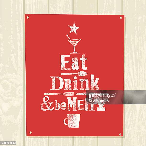 xmas tree eat drink be merry illustration vector design - humor stock illustrations