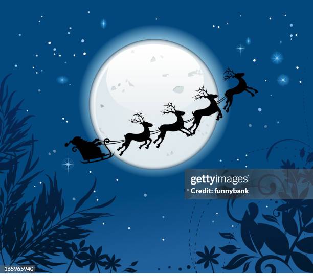santa's sleigh silhouette - reindeer silhouette stock illustrations