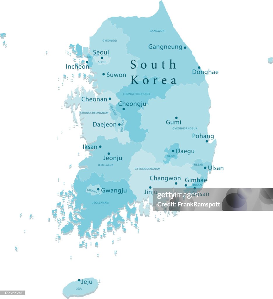 South Korea Vector Map Regions Isolated