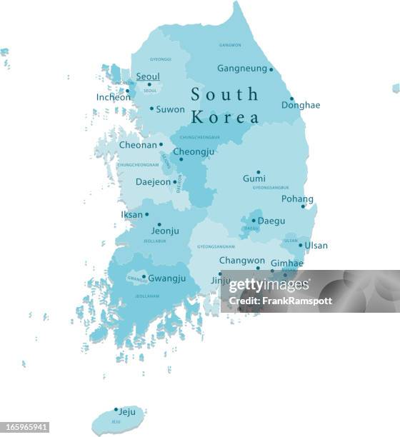 south korea vector map regions isolated - kor stock illustrations