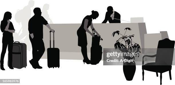 hotel checkin vector silhouette - man checking in hotel stock illustrations