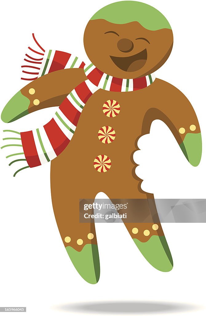 Happy gingerbread cookie with a bite