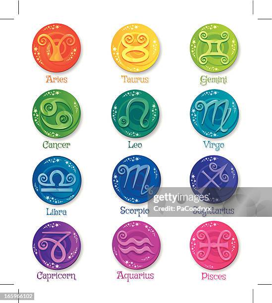 bunte sternzeichen set - steinbock erdzeichen stock-grafiken, -clipart, -cartoons und -symbole