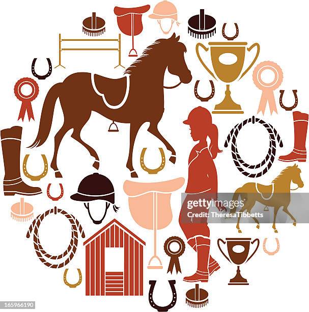 horse riding icon set - stirrup stock illustrations