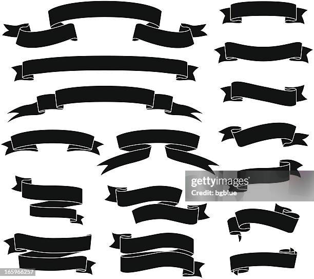 illustrazioni stock, clip art, cartoni animati e icone di tendenza di di banner e nastri set nero - emblemi stendardi e stemmi