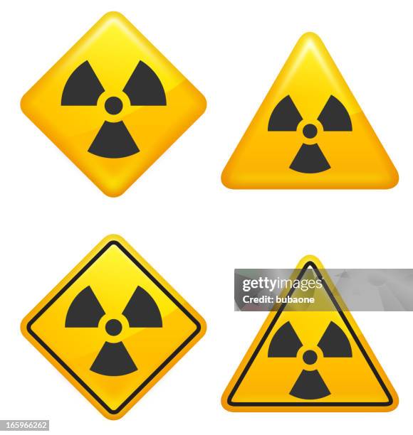 warning and caution radioactive street signs - nuclear explosion icon stock illustrations