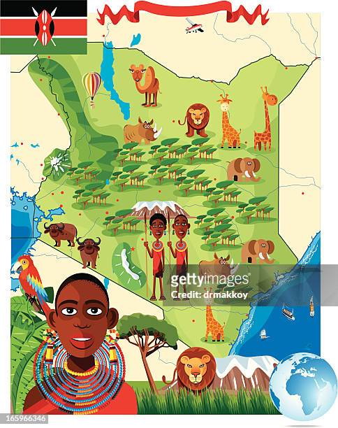 illustrazioni stock, clip art, cartoni animati e icone di tendenza di fumetto mappa del kenya - lago turkana