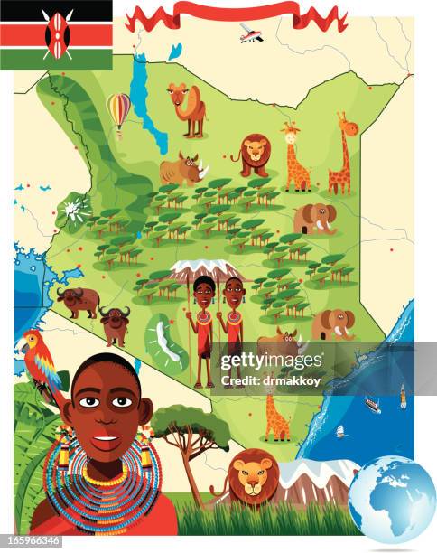 cartoon map of kenya - tanzania stock illustrations