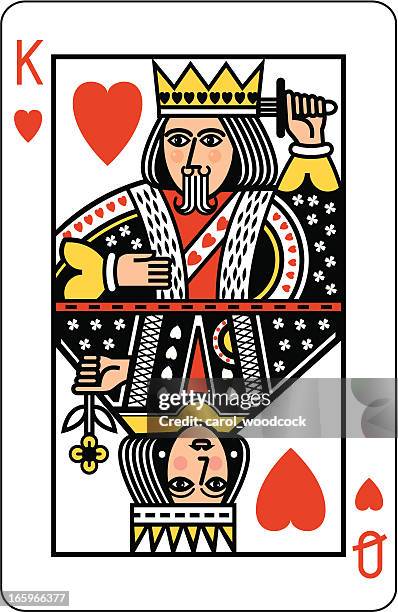 ilustraciones, imágenes clip art, dibujos animados e iconos de stock de con cama king y queen de corazones jugando tarjeta - carta de la reina