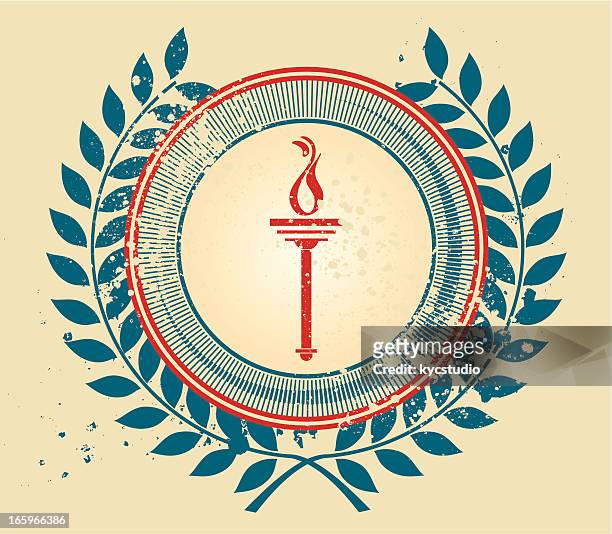ilustrações de stock, clip art, desenhos animados e ícones de tocha olímpica emblema - grego clássico