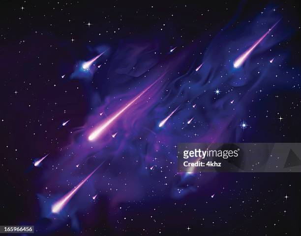 illustrazioni stock, clip art, cartoni animati e icone di tendenza di vettore meteorite cadere dal cielo stelle doccia - spazio cosmico