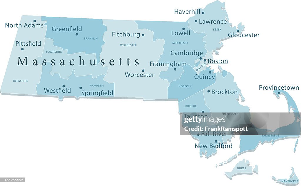 Massachusetts Vektor-Karte Regionen Isoliert