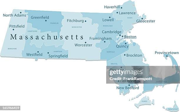 massachusetts vektor-karte regionen isoliert - worcester massachusetts stock-grafiken, -clipart, -cartoons und -symbole