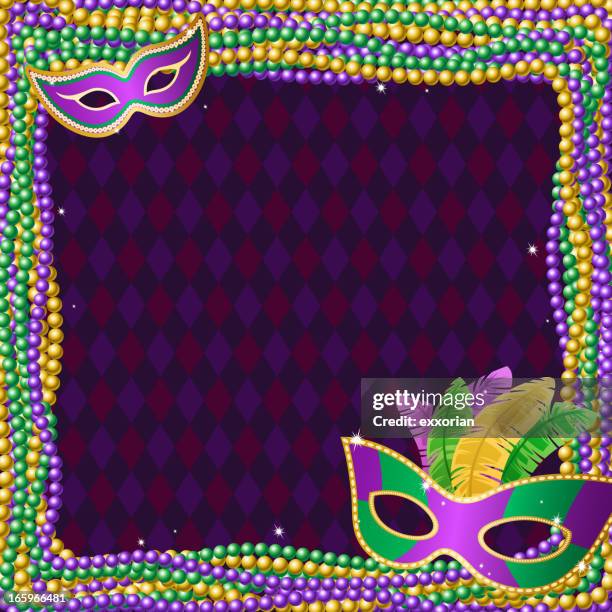 mardi gras beads border - mardi gras background stock illustrations