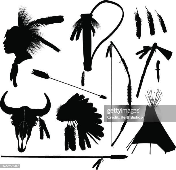 american indian hunting equipment - bow arrow stock illustrations