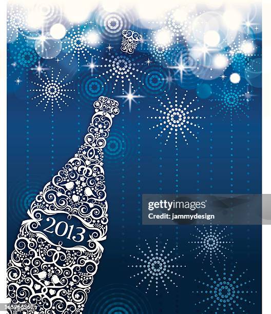 ilustraciones, imágenes clip art, dibujos animados e iconos de stock de champagne y fuegos artificiales de celebración - champagne cork