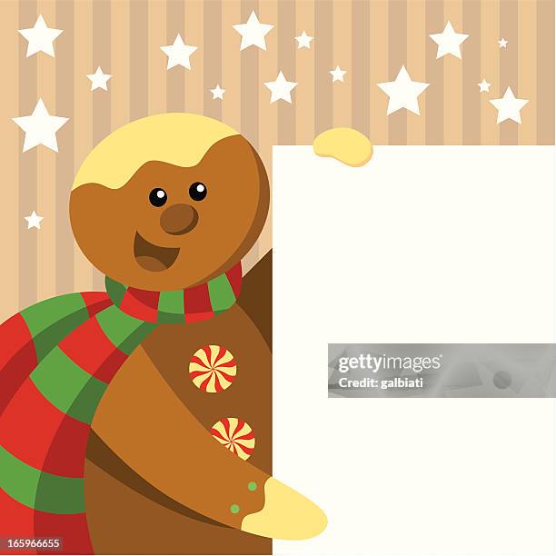 ilustraciones, imágenes clip art, dibujos animados e iconos de stock de galleta de jengibre sostiene un cartel - galletas de jengibre