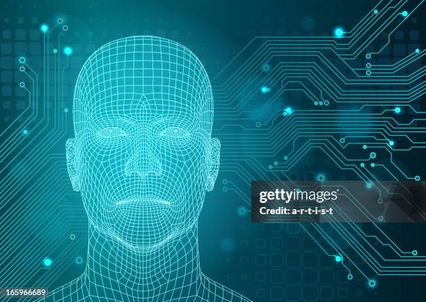 technologie-hintergrund mit dreidimensionalen head - 3d face stock-grafiken, -clipart, -cartoons und -symbole