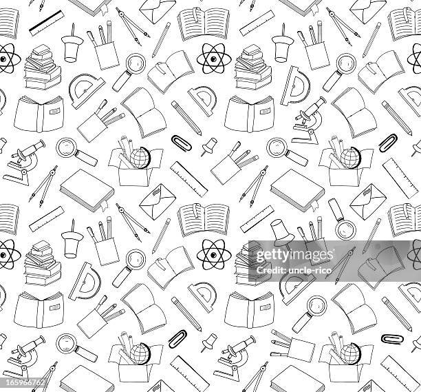 nahtlose doodle hintergrund schulsachen - schulbedarf stock-grafiken, -clipart, -cartoons und -symbole