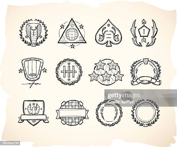 hand drawn seals and military badges - military insignia stock illustrations