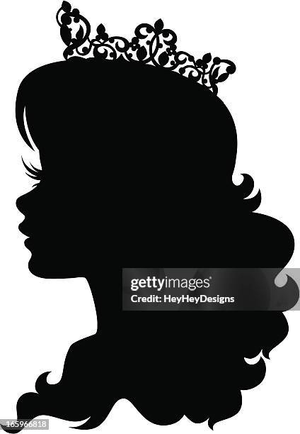 princess cameo silhouette wearing crown - tiara stock illustrations