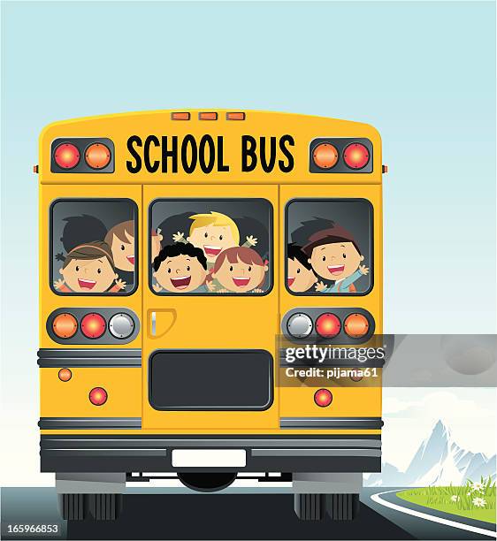 illustrazioni stock, clip art, cartoni animati e icone di tendenza di scuolabus - school students