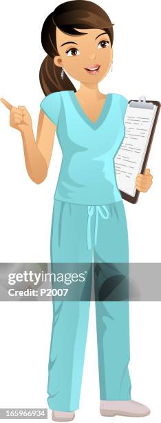 cartoon female nurse holding a clipboard - nursing assistant stock illustrations