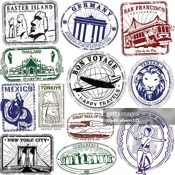 travel stamps bon boyage - tanzania stock illustrations