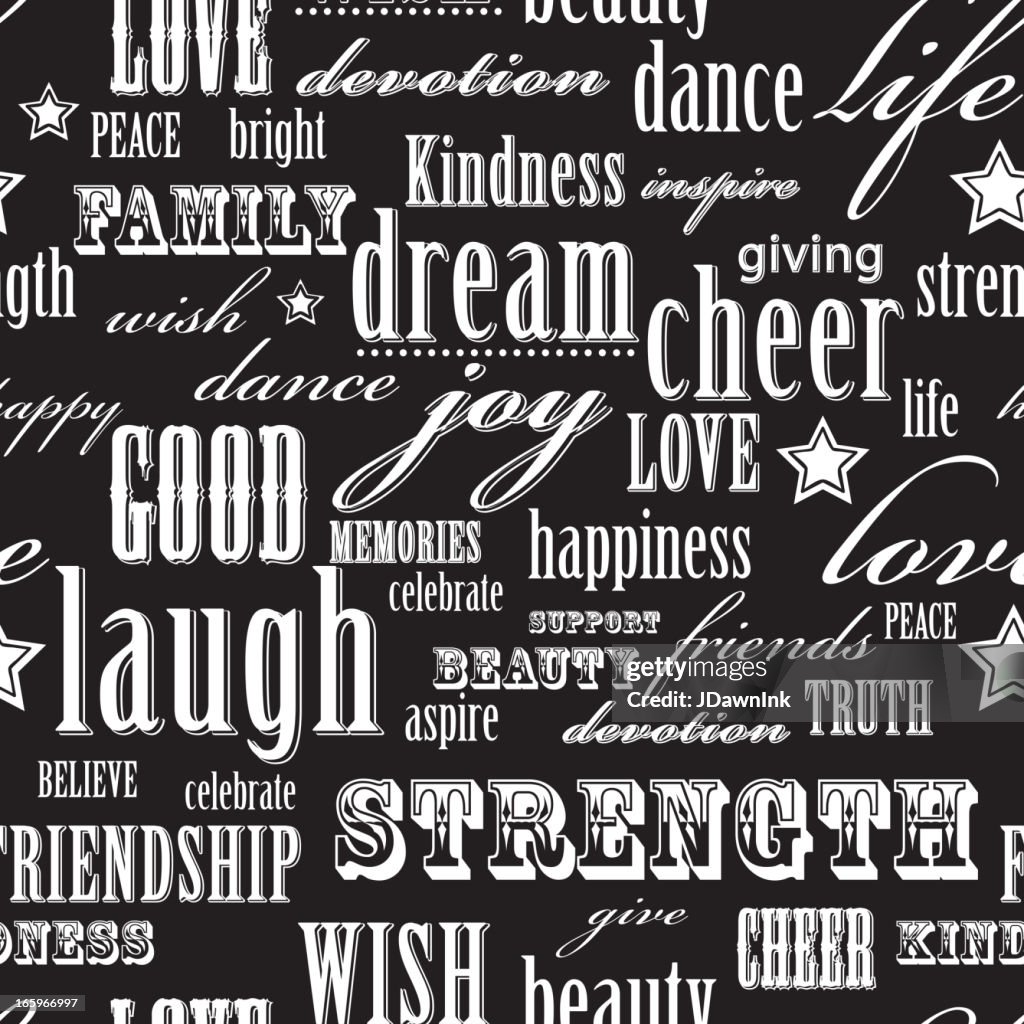 Cheerful Positive Words Seamless Pattern Background High-Res Vector ...