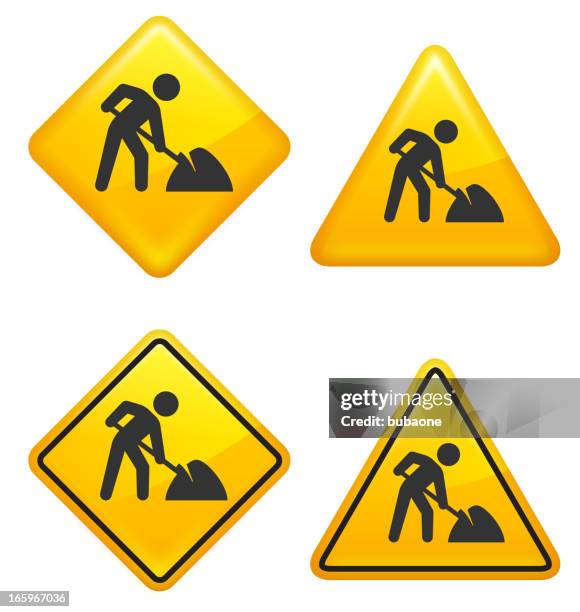 warning and caution construction street signs - roadworks stock illustrations