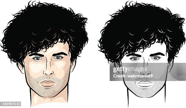 illustrazioni stock, clip art, cartoni animati e icone di tendenza di uomo con un sacco di curl - guy stubble