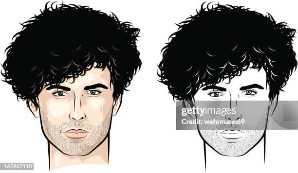 stockillustraties, clipart, cartoons en iconen met man with lots of curls - gekruld haar