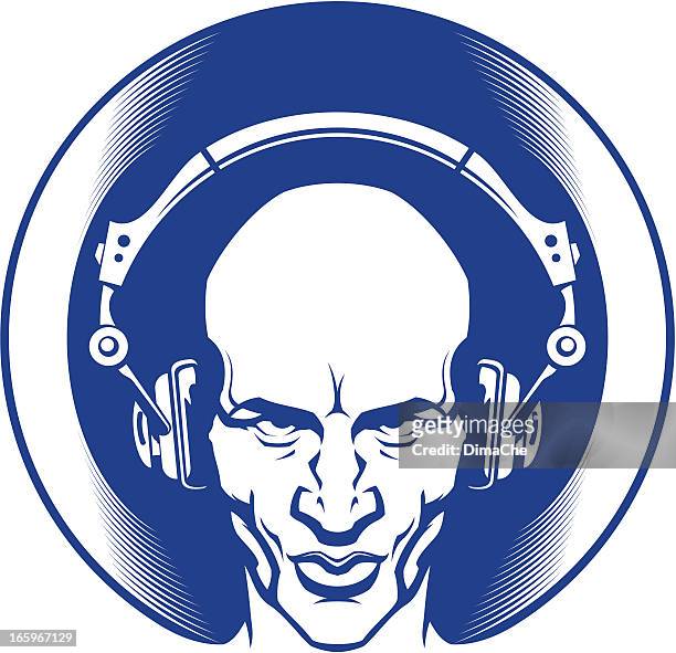 ilustrações, clipart, desenhos animados e ícones de cabeça de um homem com fones de ouvido - locutor de rádio dj