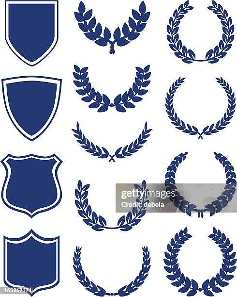 stockillustraties, clipart, cartoons en iconen met shields and laurel wreaths - laurier