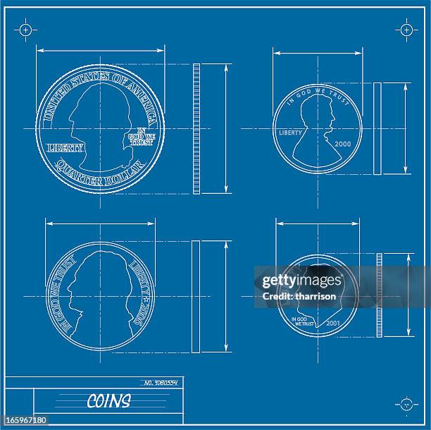 coin blueprint - quarter stock illustrations