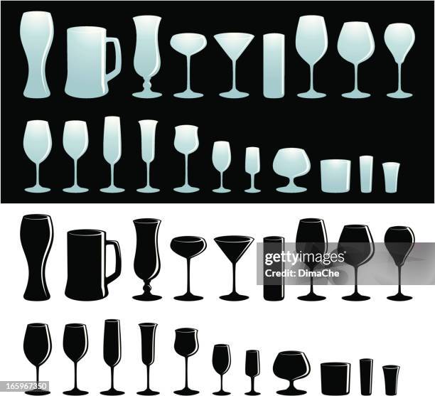 set of glassware - brandy snifter stock illustrations