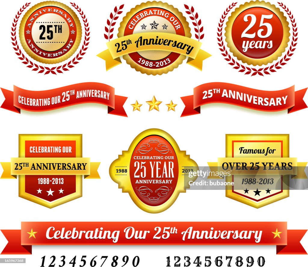 25th year anniversary Badges Red and Gold Set