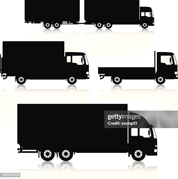 silhouetted commercial trucks - symmetry stock illustrations