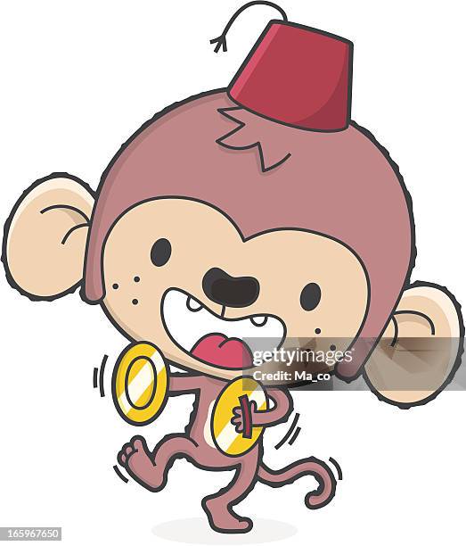 cartoon music monkey with fez makes noise - slapping 幅插畫檔、美工圖案、卡通及圖標