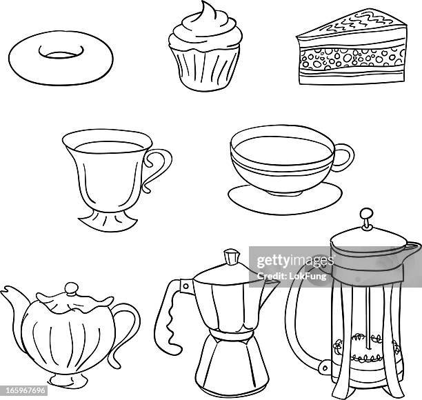 tea time cakes and beverage - tea cup stock illustrations