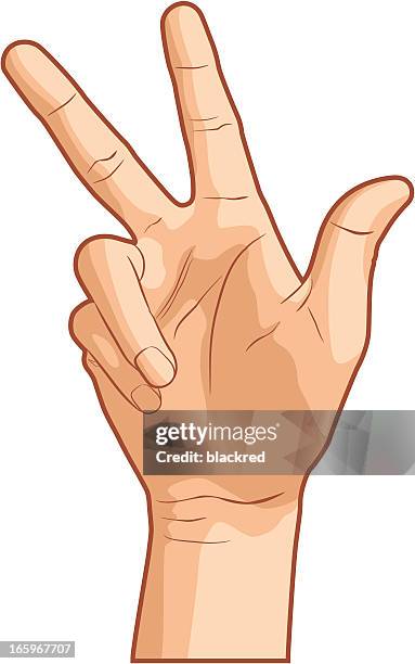 stockillustraties, clipart, cartoons en iconen met greetings hand gesture - 3 fingers