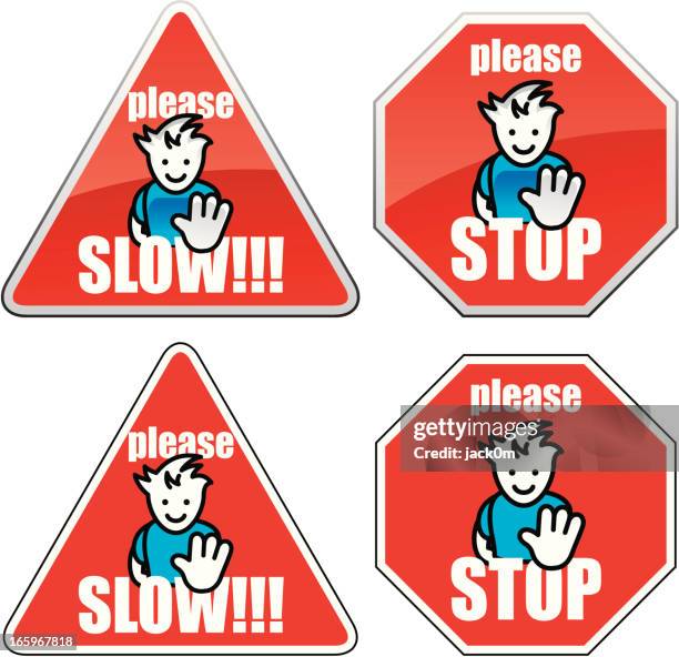 slow & stop - school crossing sign stock illustrations